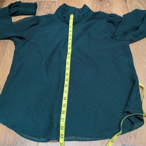 Universal Standard Womens Swiss Dot Blouse Size 6/8 Green Balloon Sleeve Chiffon - Picture 12 of 13
